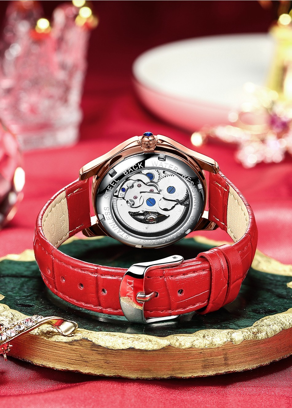 CHENXI Women Leather Hollow Out Luminous Waterproof Automatic Mechanical Watch