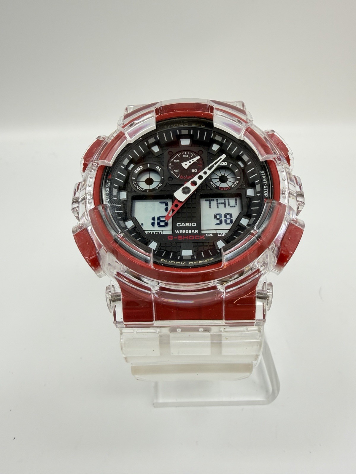 Custom Casio G-Shock GA-100 Clear Red Aftermarket Bezel Band Watch 5081
