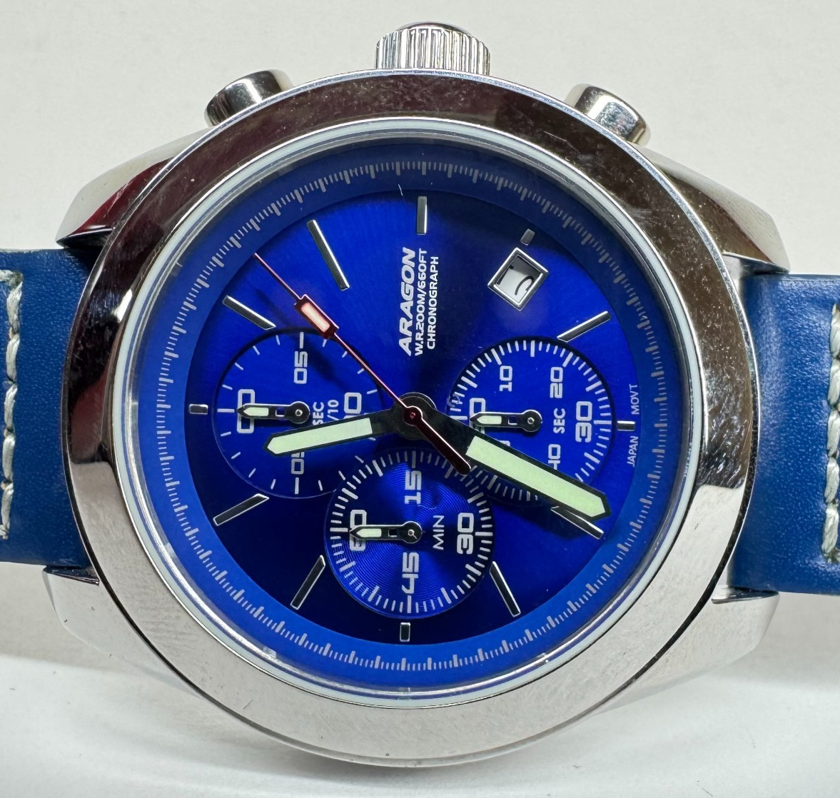 Aragon Sky Guardian SS Men 44mm Metallic Blue Dial Chronograph Watch A136 [46GRS