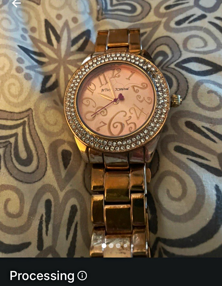 Betsey Johnson Women’s Quartz Analog Watch Pink Dial Gem-Set Rose Gold