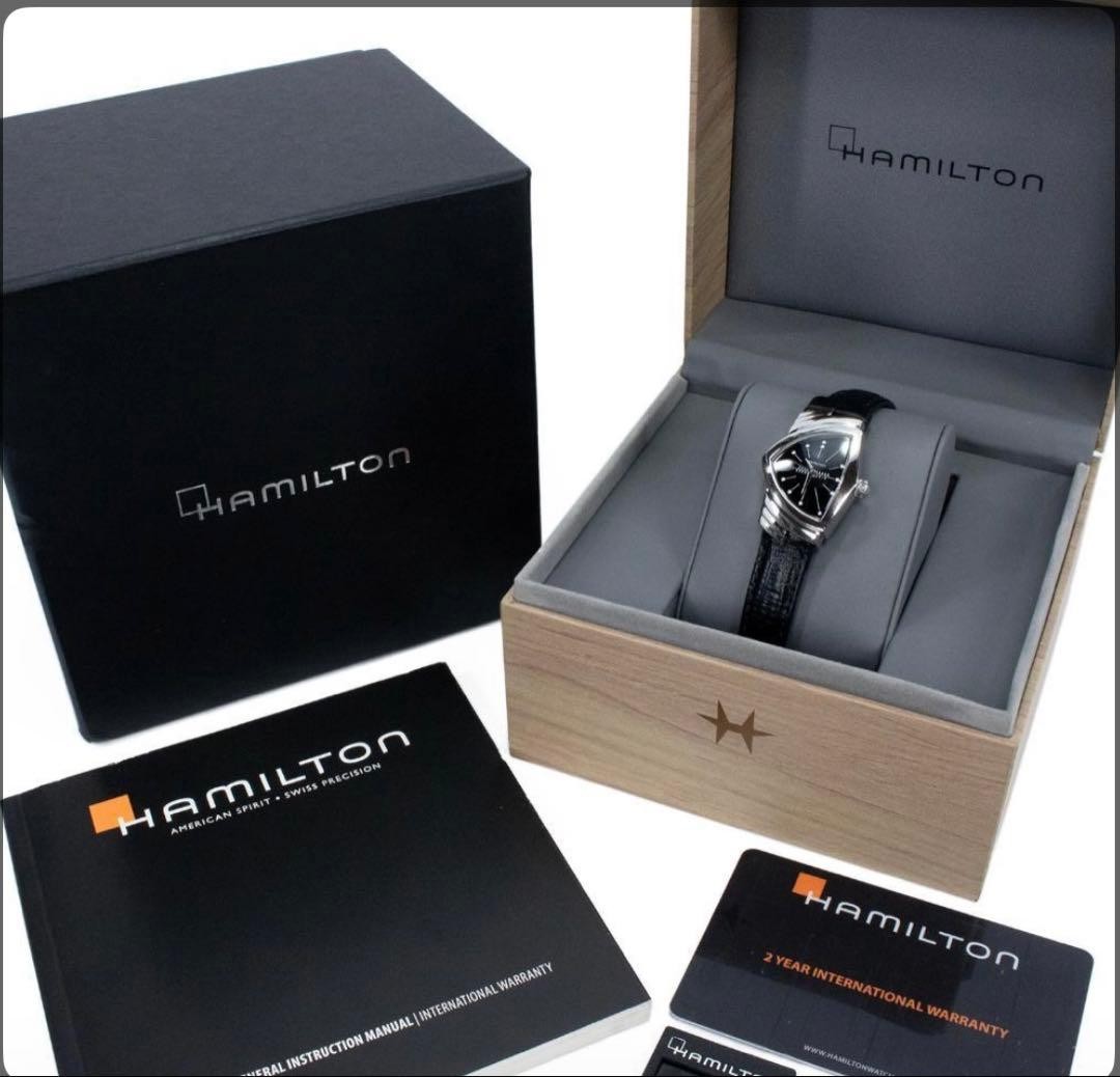 HAMILTON Ventura H24211732 Black Dial Triangle Quartz Ladies Watch Box Papers