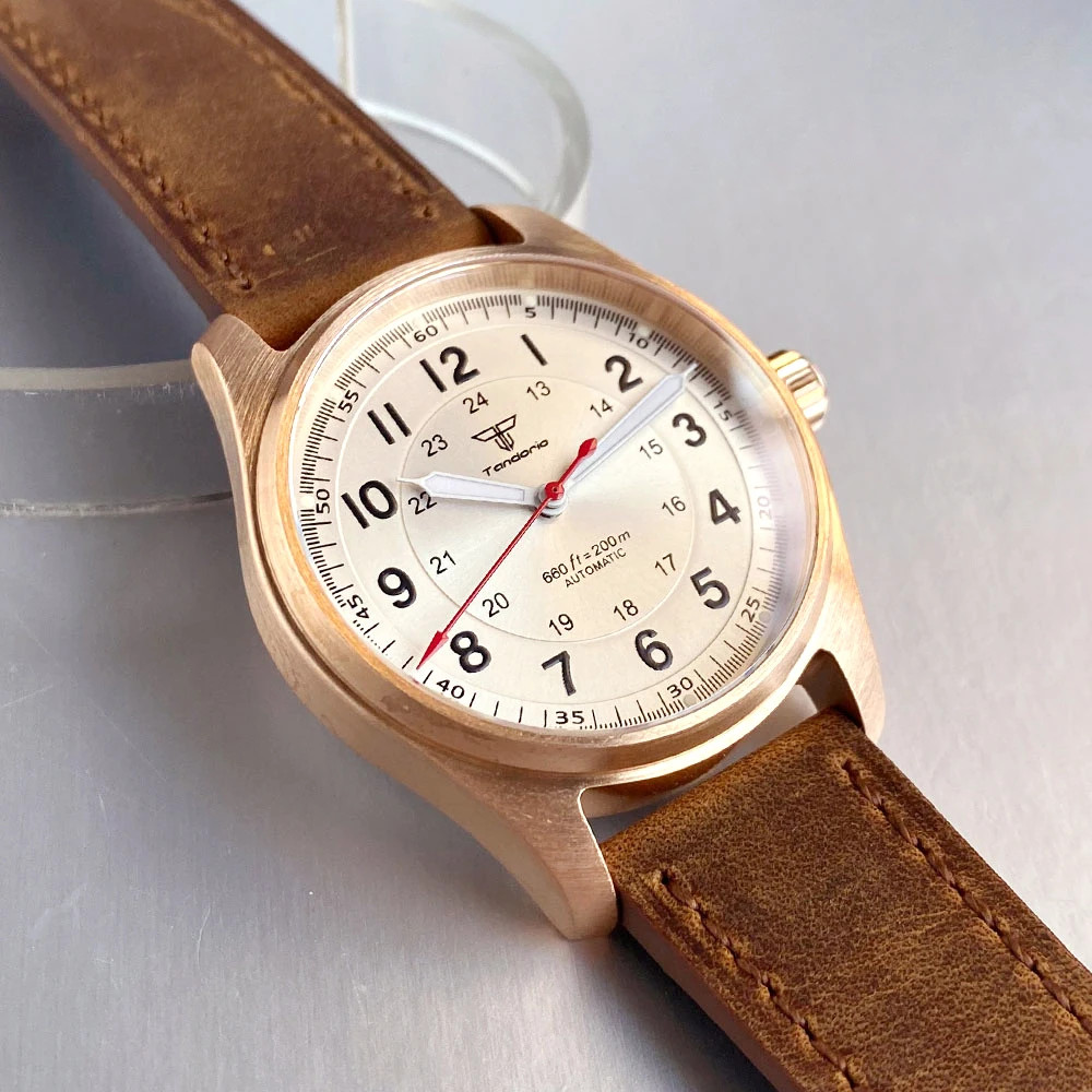 Tandorio 39mm Pilot Full Cusn8 Bronze Japan NH35 Automatic Men Watches 20ATM