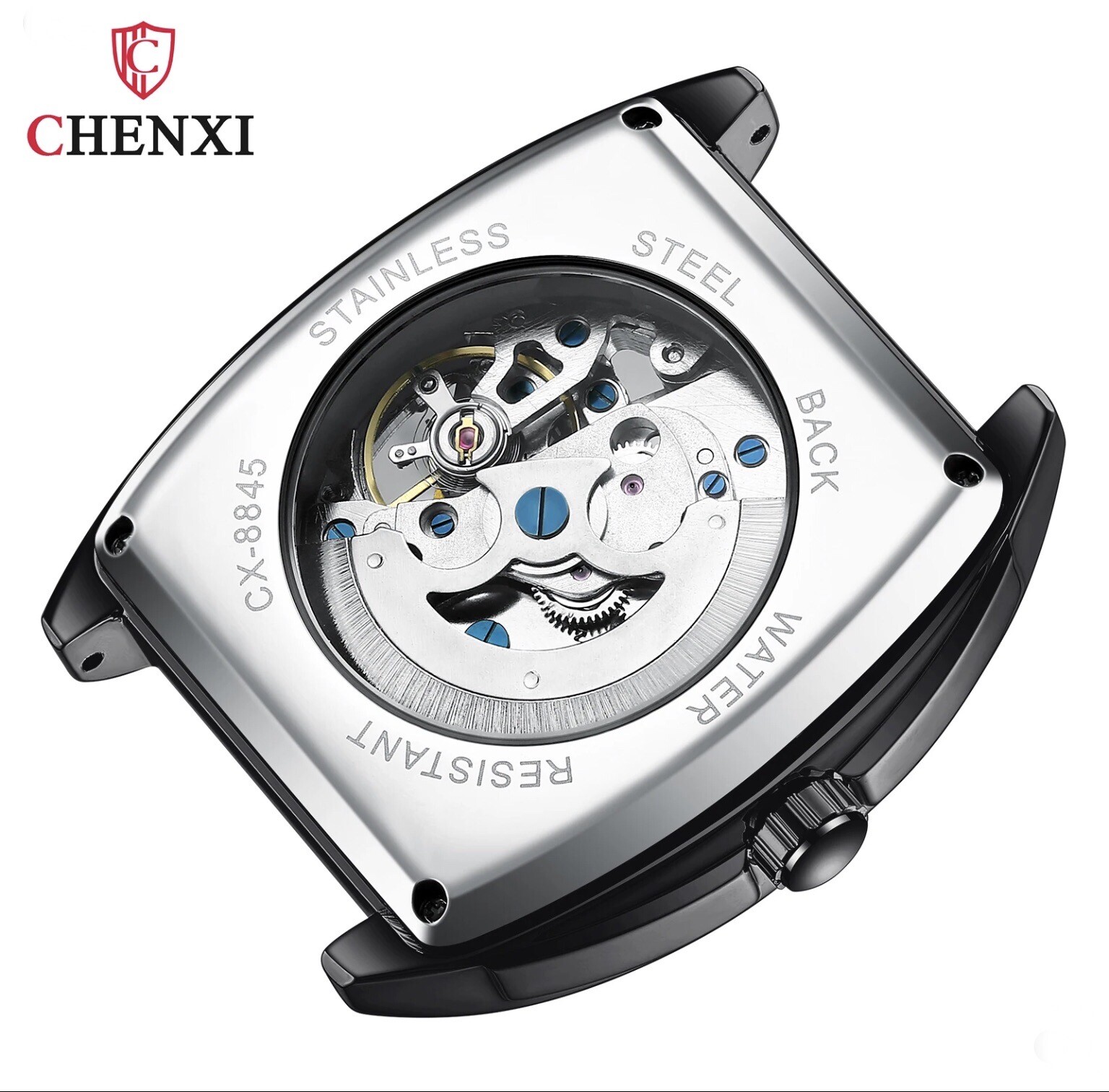 CHENXI Men’s Skeleton Automatic Mechanical Tonneau Shaped Watch Waterproof Gift