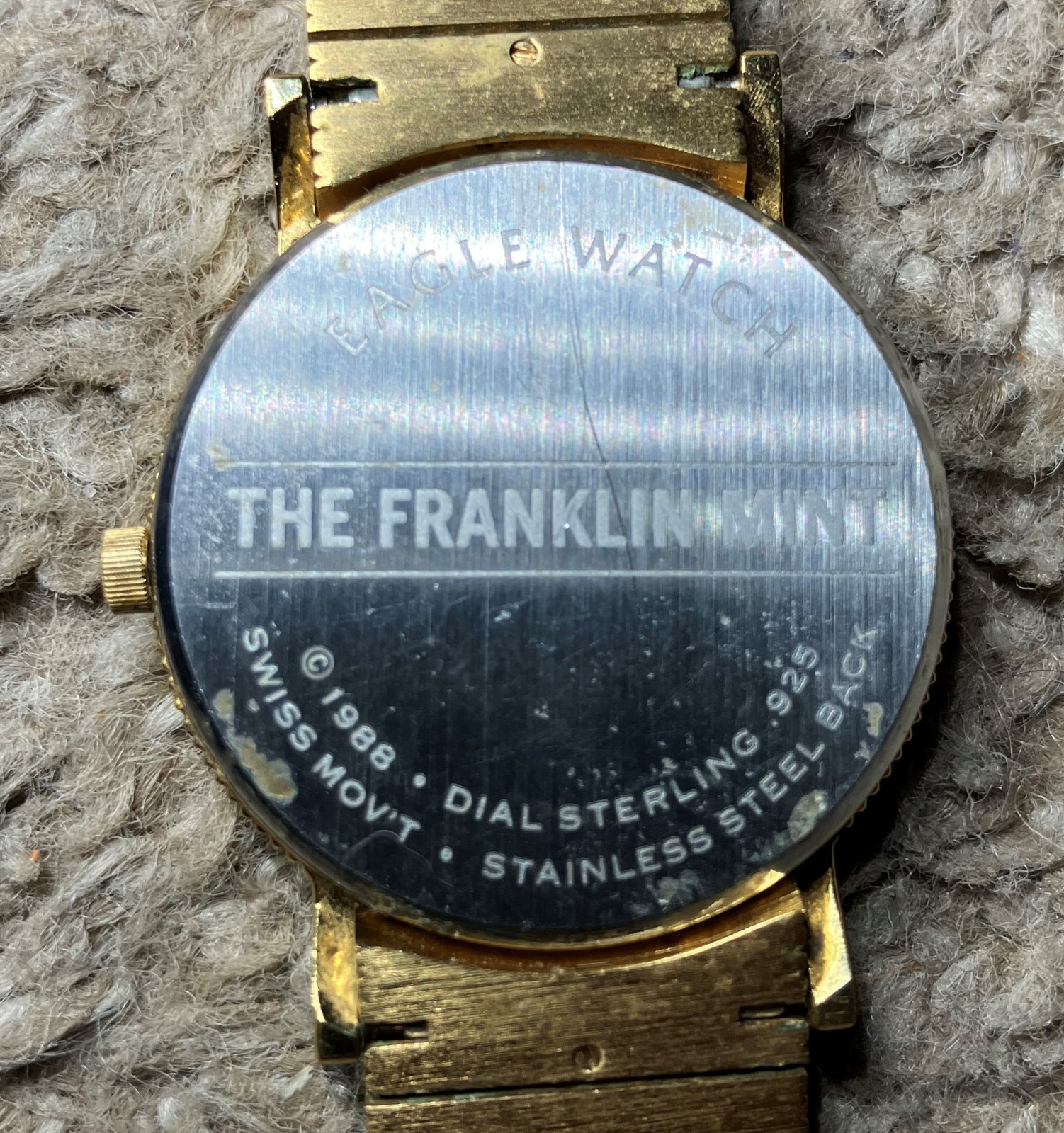 FRANKLIN MINT EAGLE WRISTWATCH WATCH STERLING SILVER 925 DIAL SWISS MVMT IN CASE