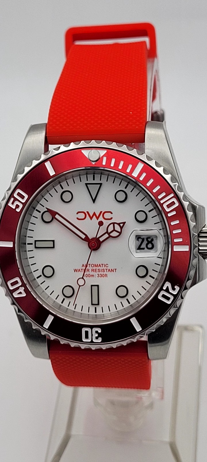 England St George Automatic Divers Watch Football Red Silicone Strap UK Sapphire