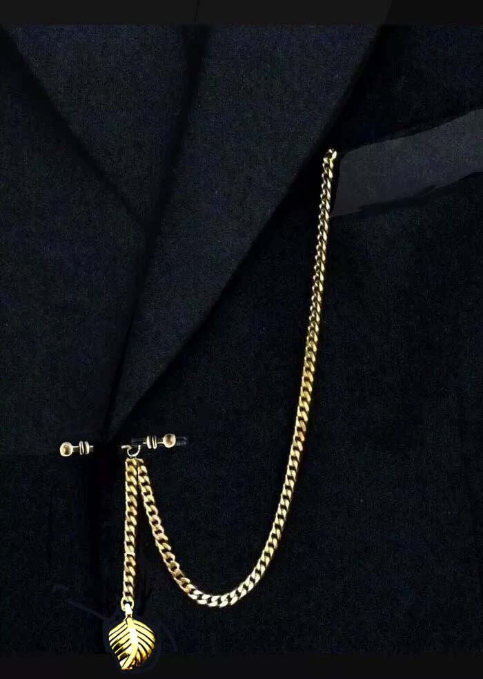 Gold Plated 12″ Inches Long Pocket Watch Chain With Fob & T. Bar