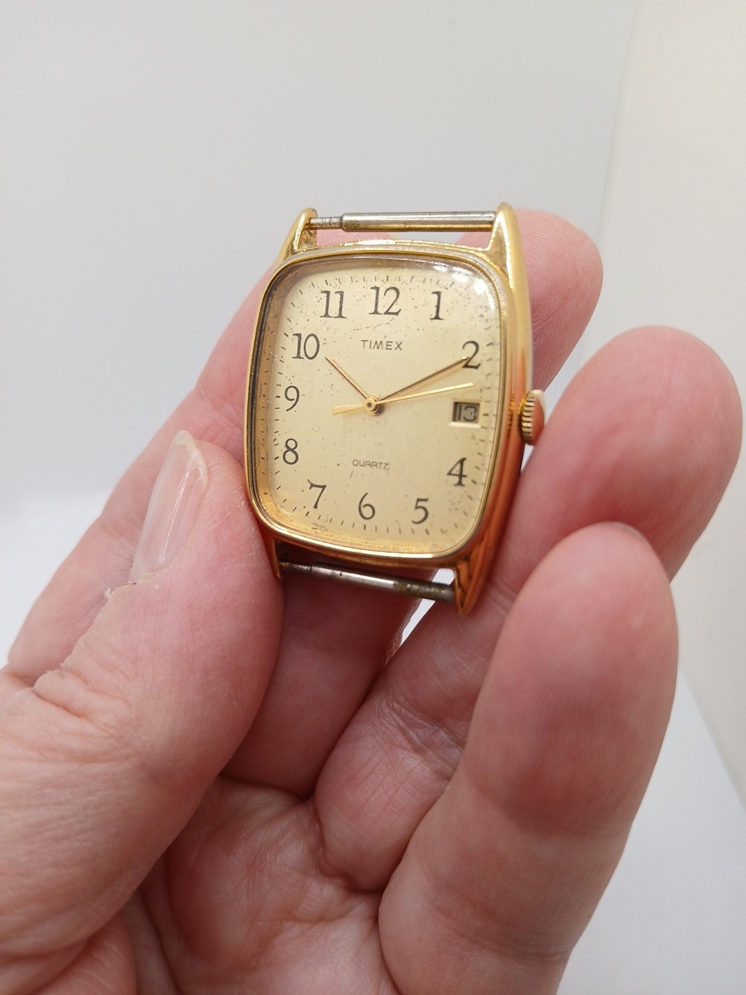 Vtg Timex Watch Men 29mm Gold Tone Rectangle 1990 Date Nice Cosmetic Condition