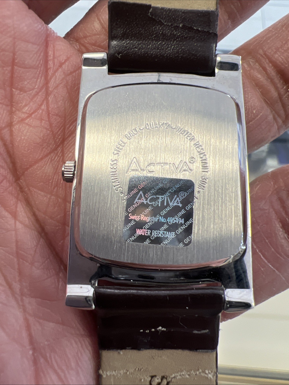 ACTIVA Swiss Tonneau Watch Leather Strap Water Resist 30M SM455(Good Condition)!