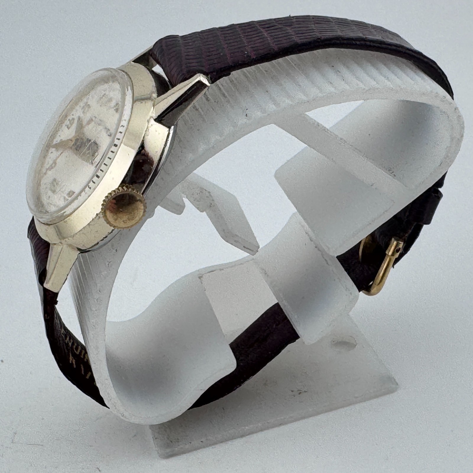 Early VTG Timex Hand-Winding Mechanical Watch Women Gold Tone Aluminum Leather