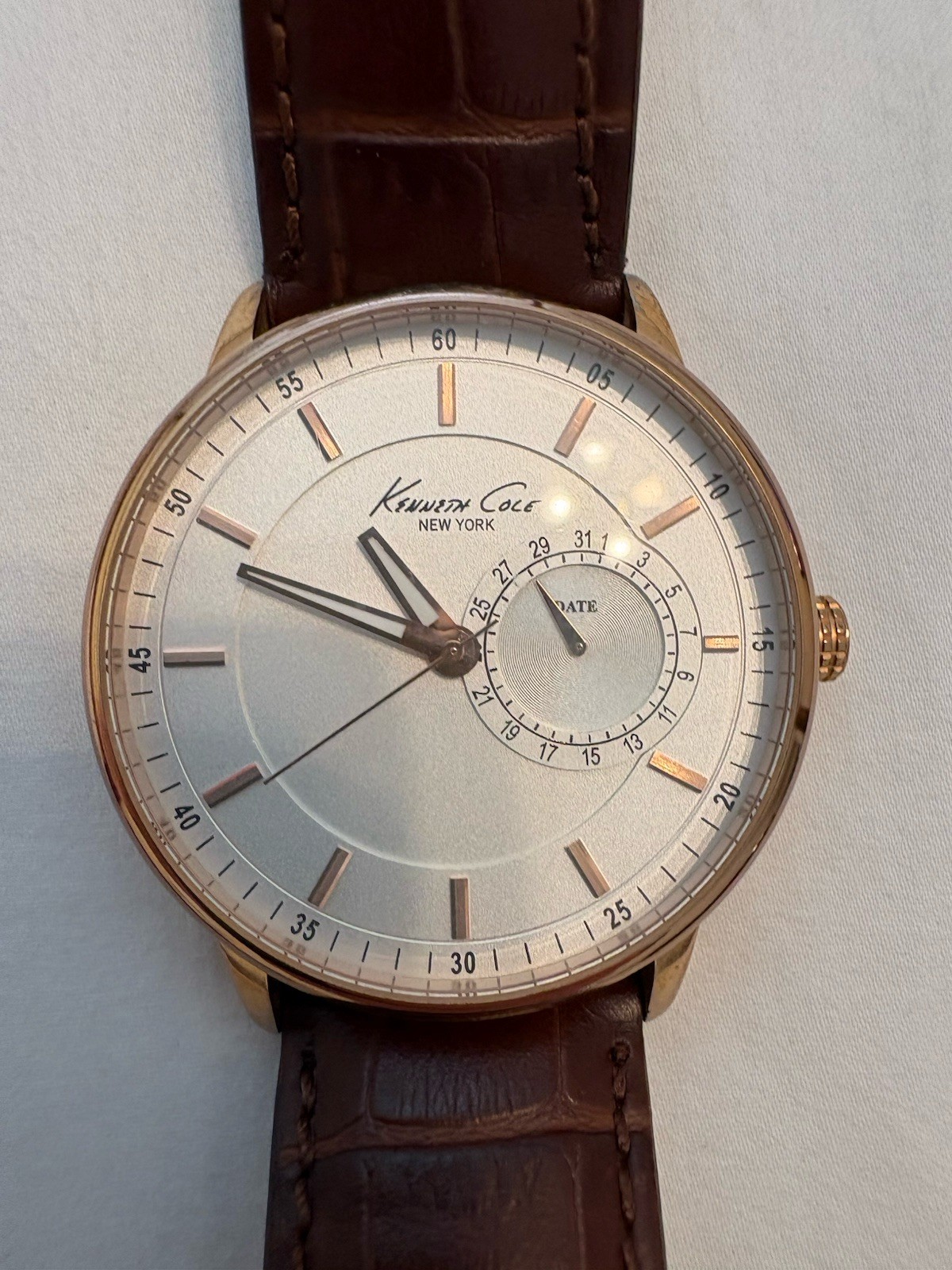Kenneth Cole KC1780 Watch Stainless Steel Leather Band – Needs Battery