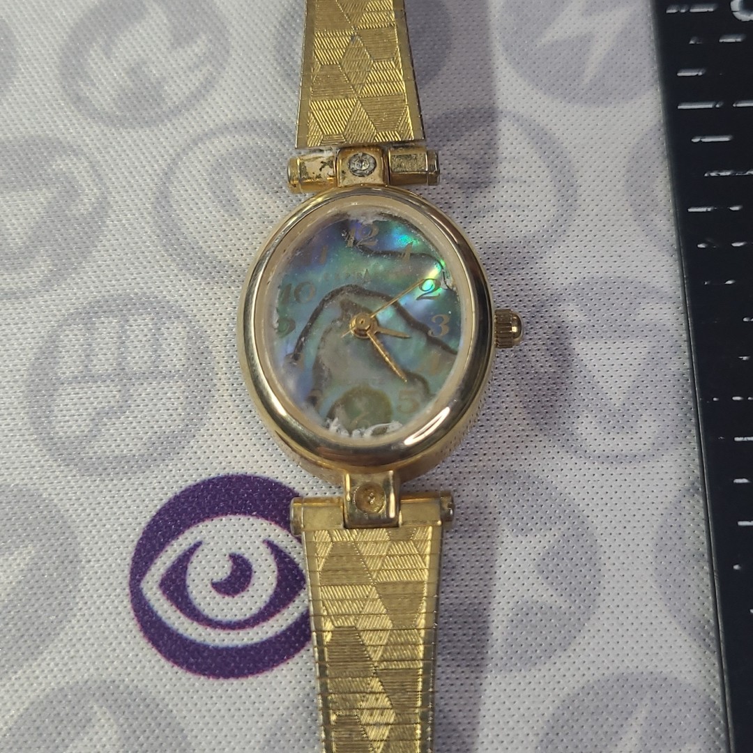 LA Express Ladies Abalone Shell Gold Tone Band Dress Watch (BAND DOES NOT CLASP)