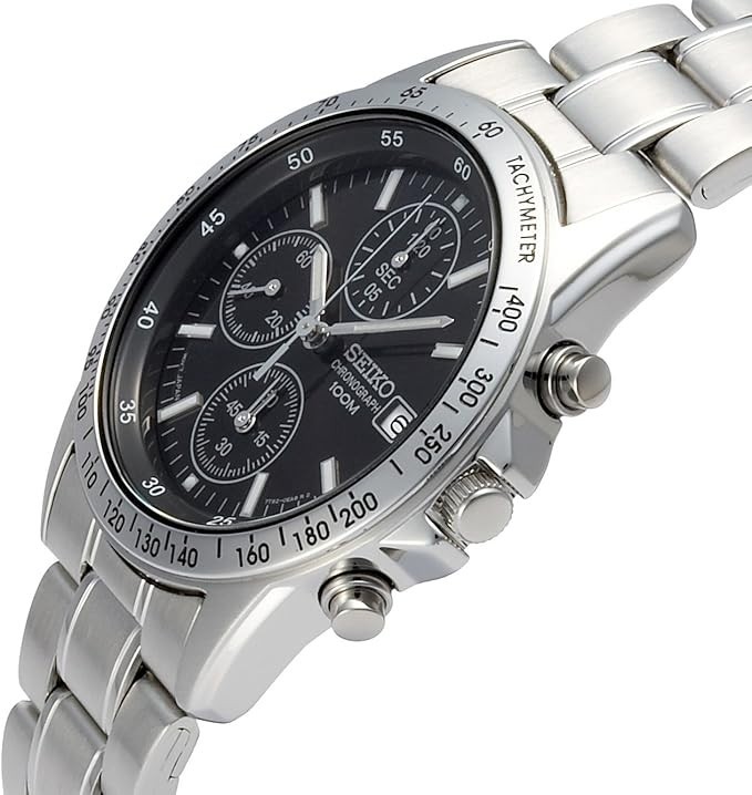 SEIKO Chronograph SND367PC Black Silver Men’s Watch New in Box
