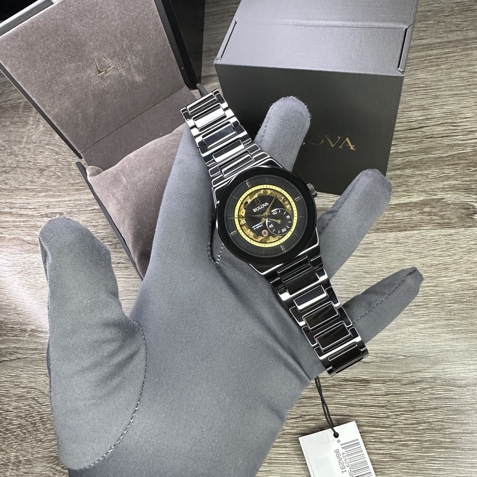 NEW✅CERAMIC✅ Bulova Modern Millennia Automatic Skeleton Black Men’s Watch 98A291