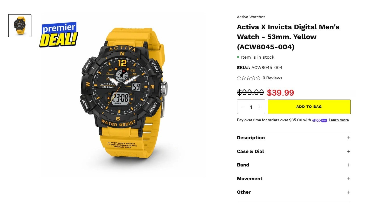 ACW8045-004 – Activa X Invicta Digital Men’s Watch – 53mm, Yellow