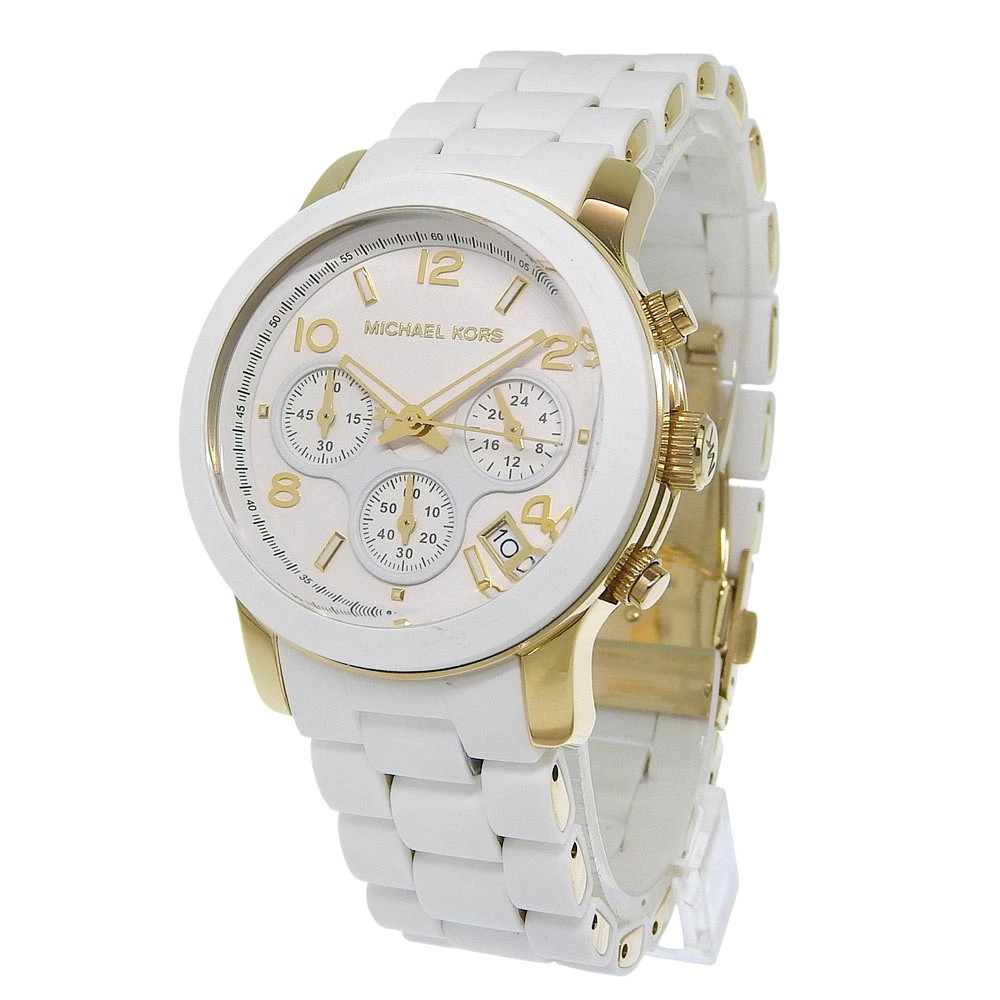 Michael Kors Watch MK5145 Gold Plated x Rubber Quartz Chronograph White Dial Lad