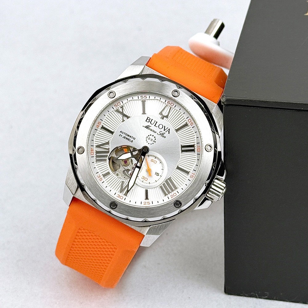 Bulova 98A226 Men’s Marine Star Series A Automatic White Dial Rubber Strap Watch