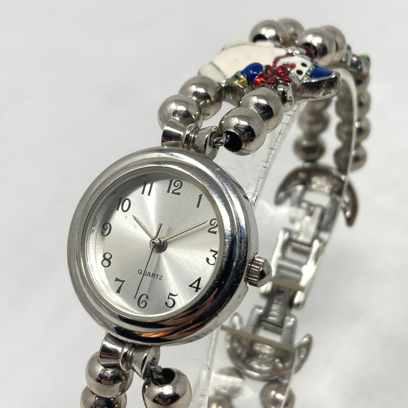 Christmas Watch Women 24mm Silver Tone Winter Charms Snowman New Battery 7.25″