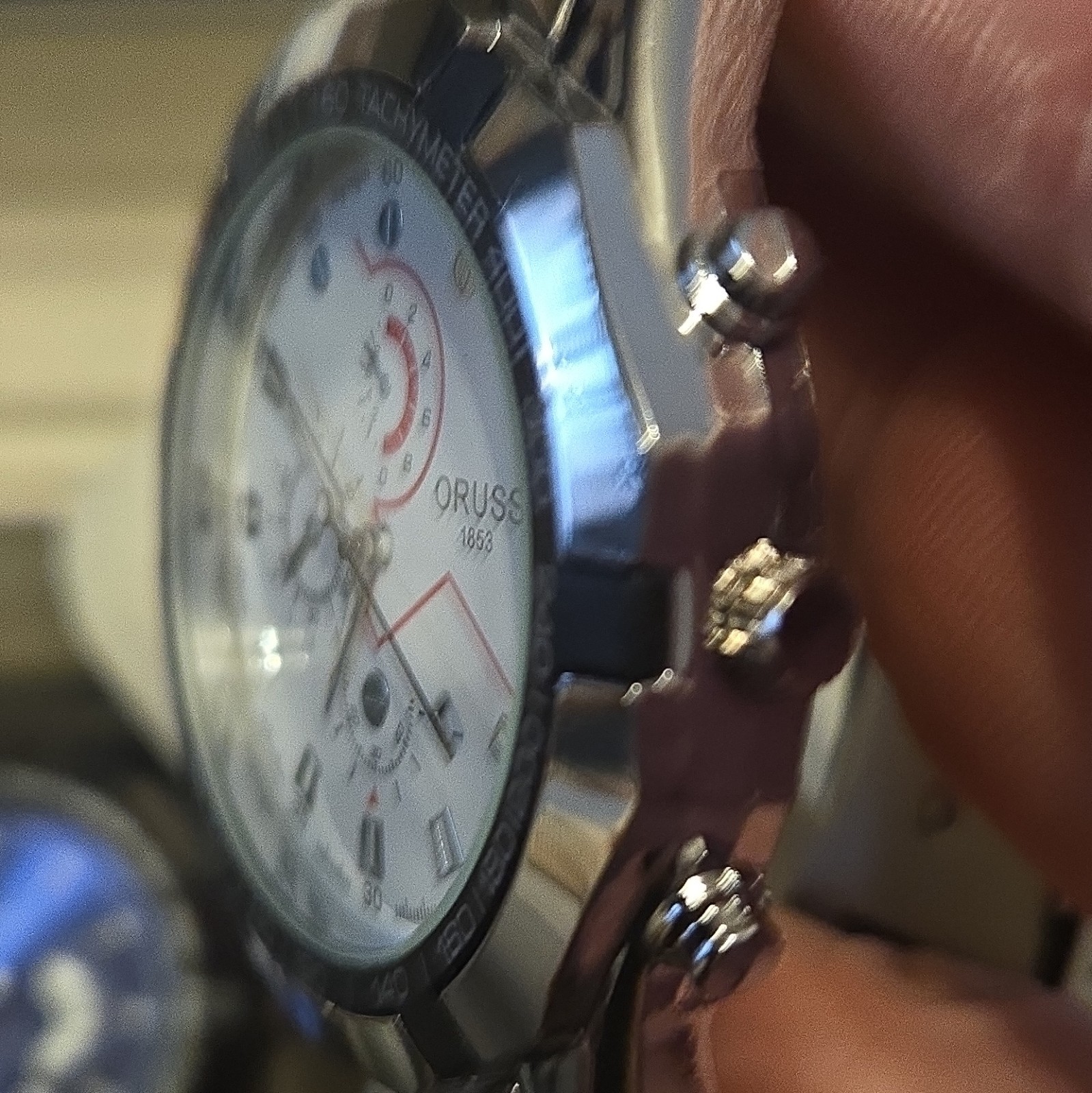 ORUSS 1853 Men’s Quartz Chronograph Tachymeter Date White Dial Silver Bracelet