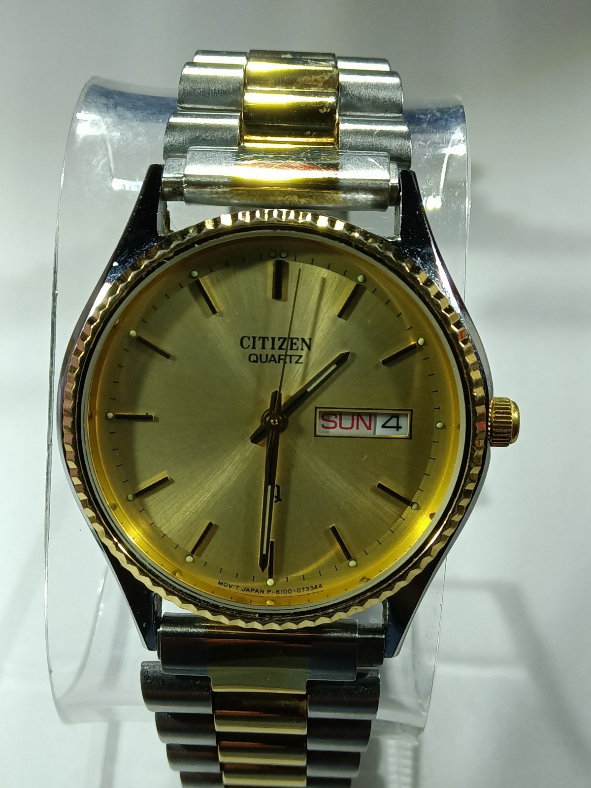 Citizen Quartz Men’s Day/Date Watch Gold/Champagne Sunburst Finish Fluted Bezel