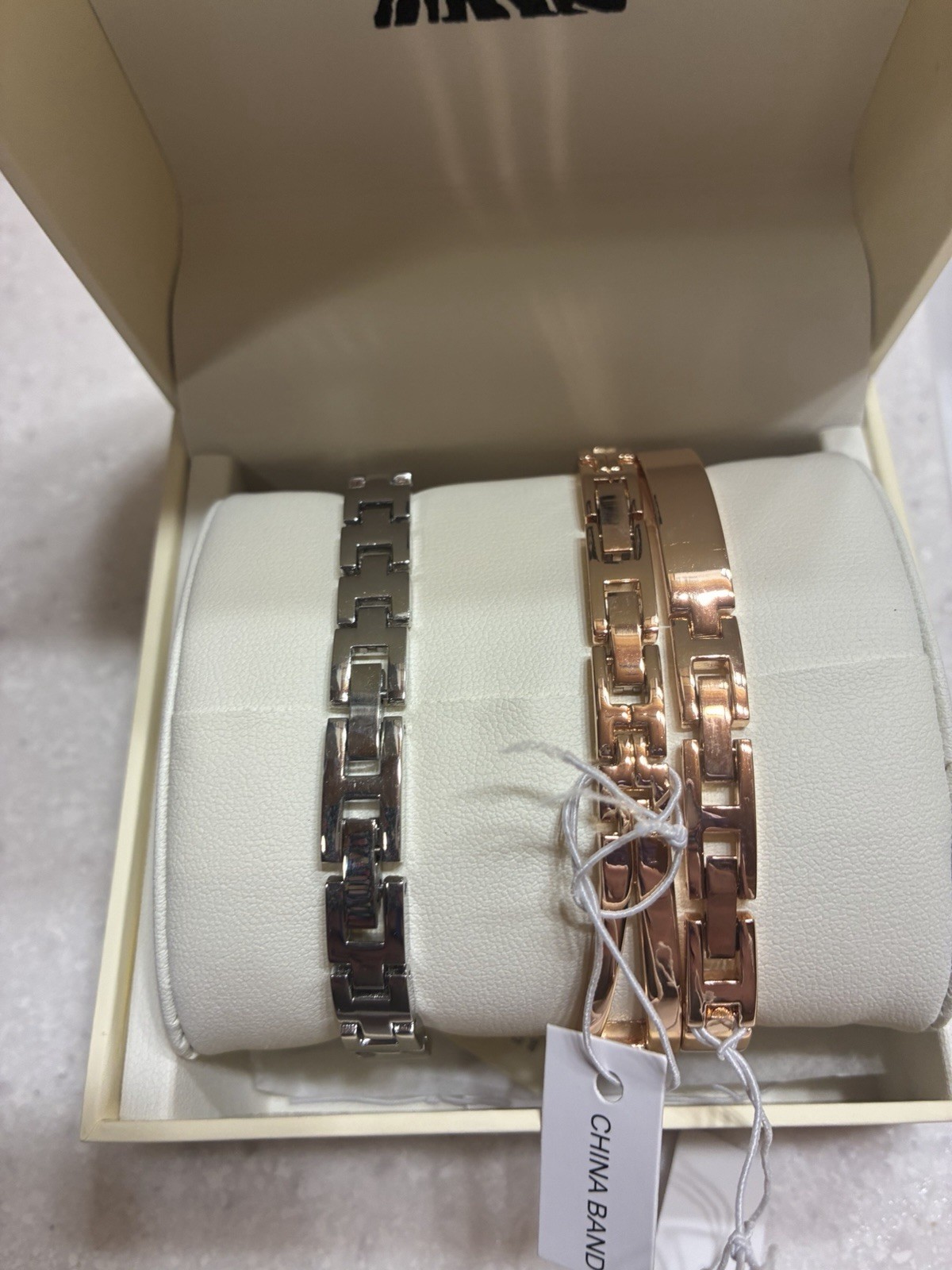 Anne Klein Diamond Accent Quartz Rose Gold Tone Watch & Bracelet Set w/ Box