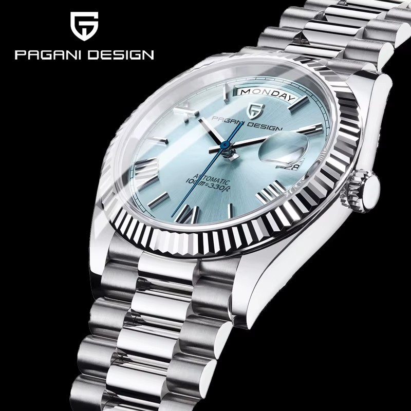 36MM PAGANI DESIGN Automatic Presidential Watch Day-Date Diver Stainless NEW