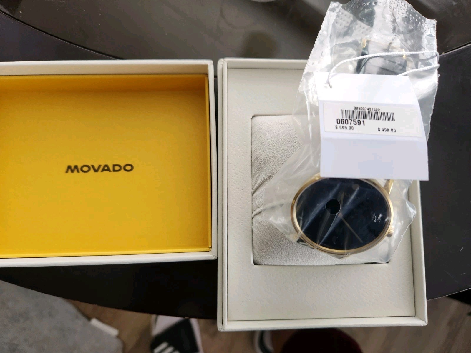 MOVADO SIGNATURE 0607591 GOLD BLACK LEATHER STRAP STAINLESS CASE 40MM MENS WATCH