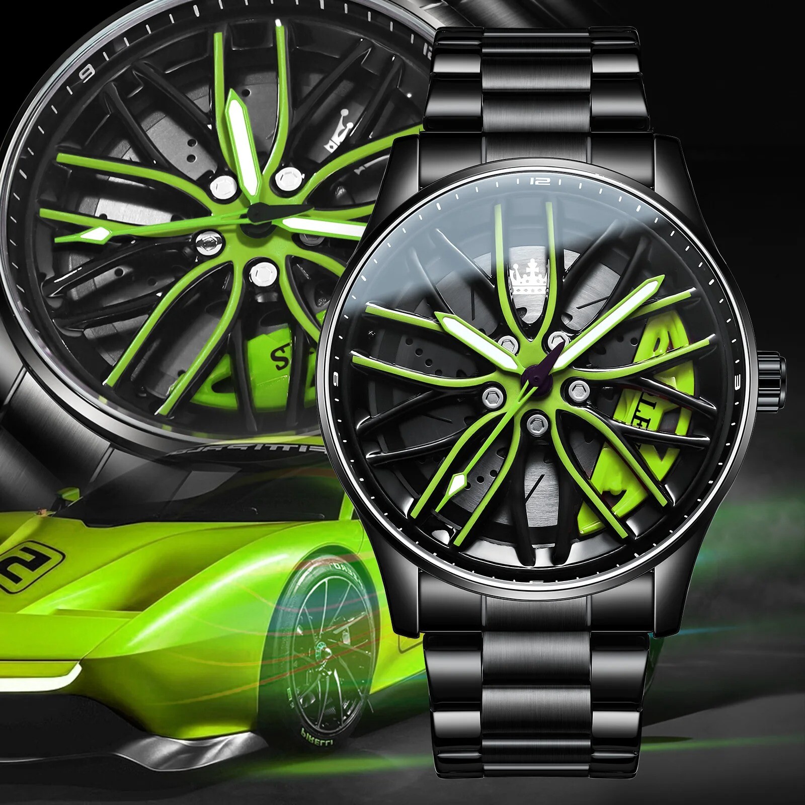 OLEVS Wheel Men’s Luxury Watch Waterproof Rotary Sport Car Rim Man Watch High