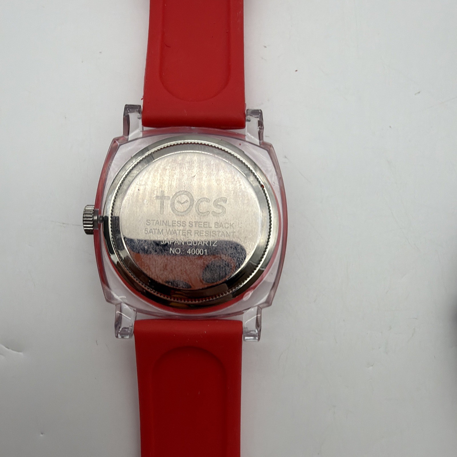 2x TOCS Watches Red and Clear Plastic And Black Quartz Women’s Oversized Watches