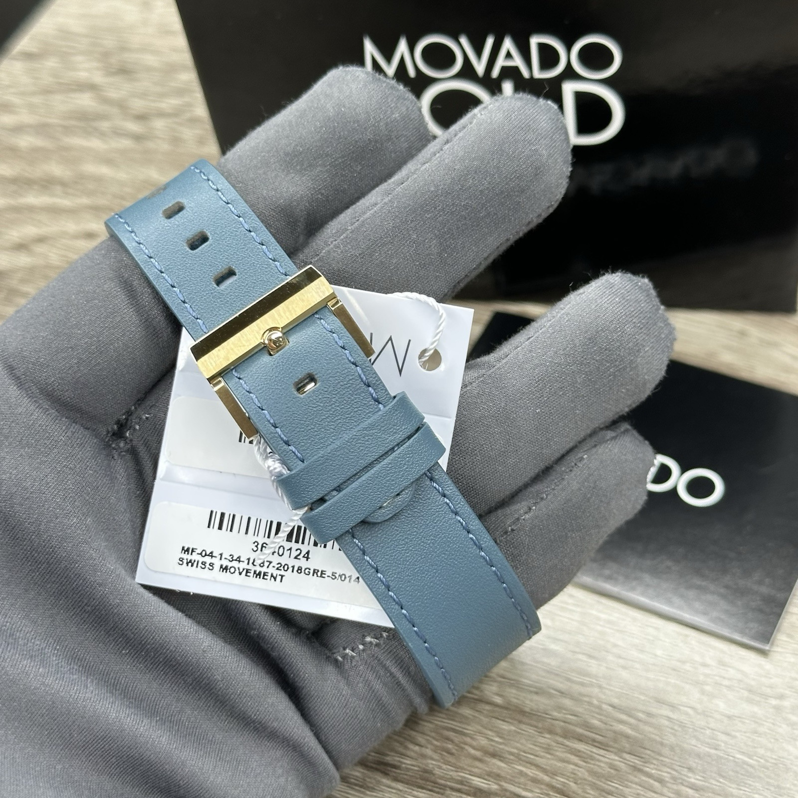 NEW✅SWISS✅ Movado FACE Gray Dial Teal Blue Leather 41mm Gold Men’s Watch 3640124