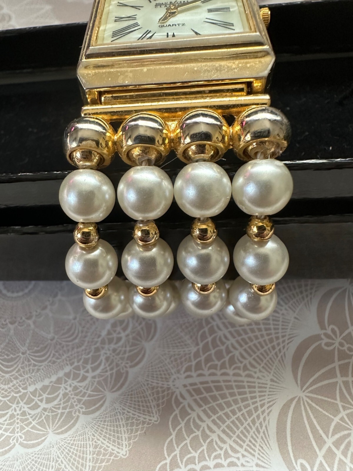 Joan Rivers Classics Collection Faux Pearl & Gold Bead Watch With Quartz Movemen