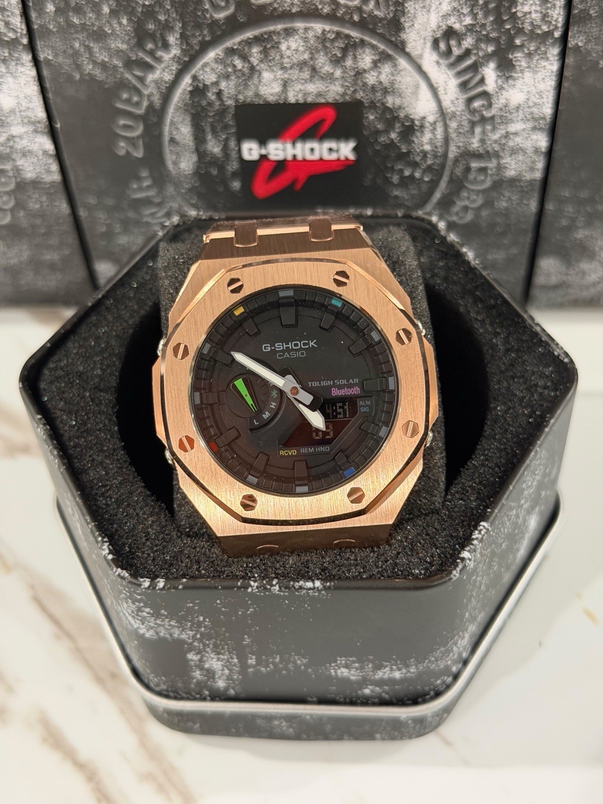 Casio GA-2100 G-Shock Watch – Sandblasted Metal Case Mod – Black Dial