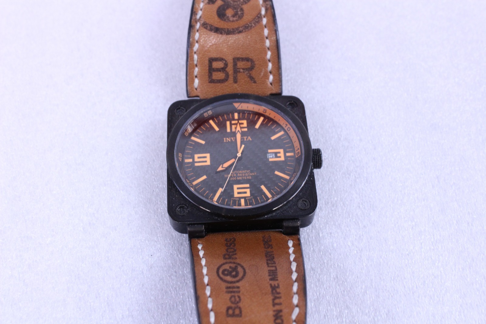 INVICTA Corduba Watch Bell & Ross Leather Band Carbon Fiber Dial Automatic 3965