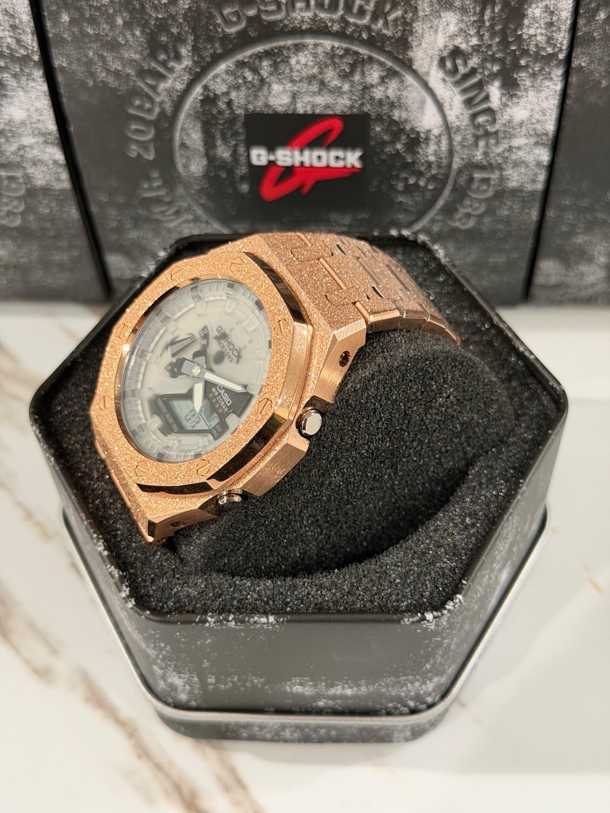 Casio GA-2100 G-Shock Watch – Sandblasted Gold Rose Frosted – White Dial