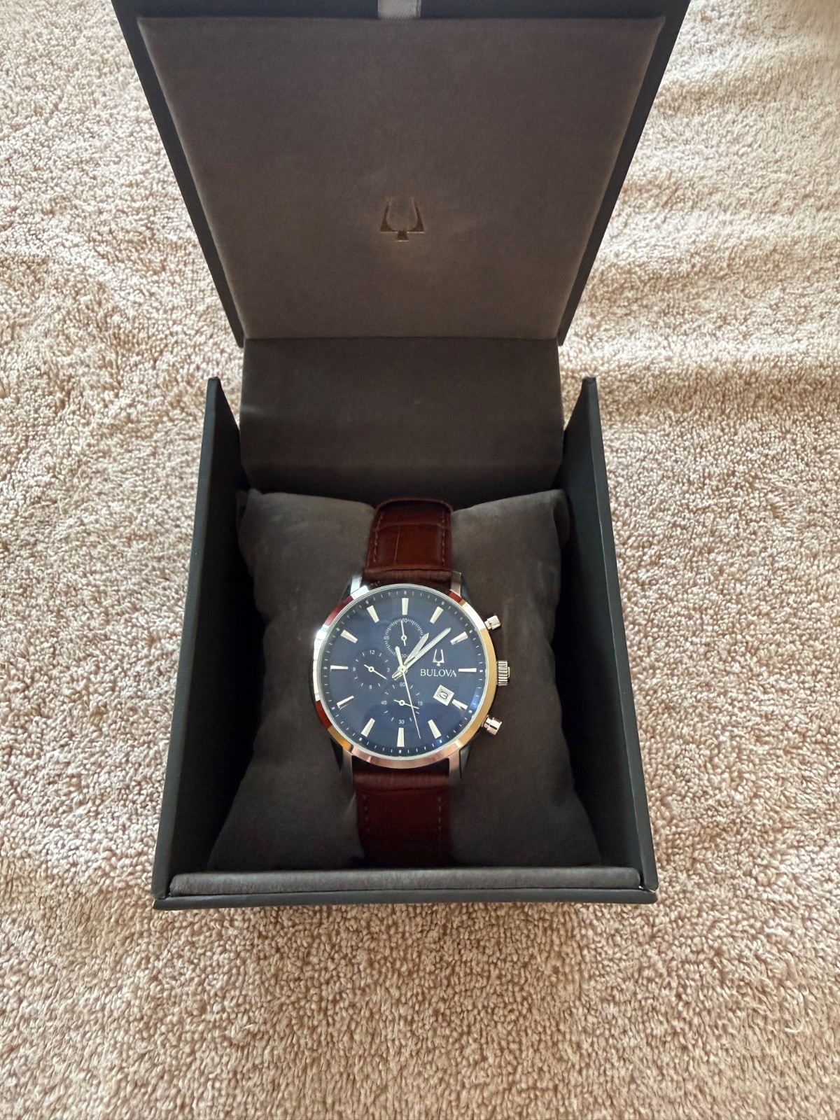 Bulova Sutton Men’s Chronograph Blue Dial Stainless Steel Quartz Watch 96B402