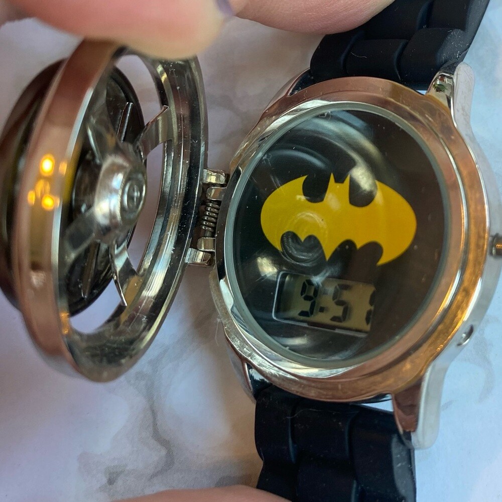 Unisex DC Comics Batman Spinning Top Digital Rubber Silicone Black Band Watch
