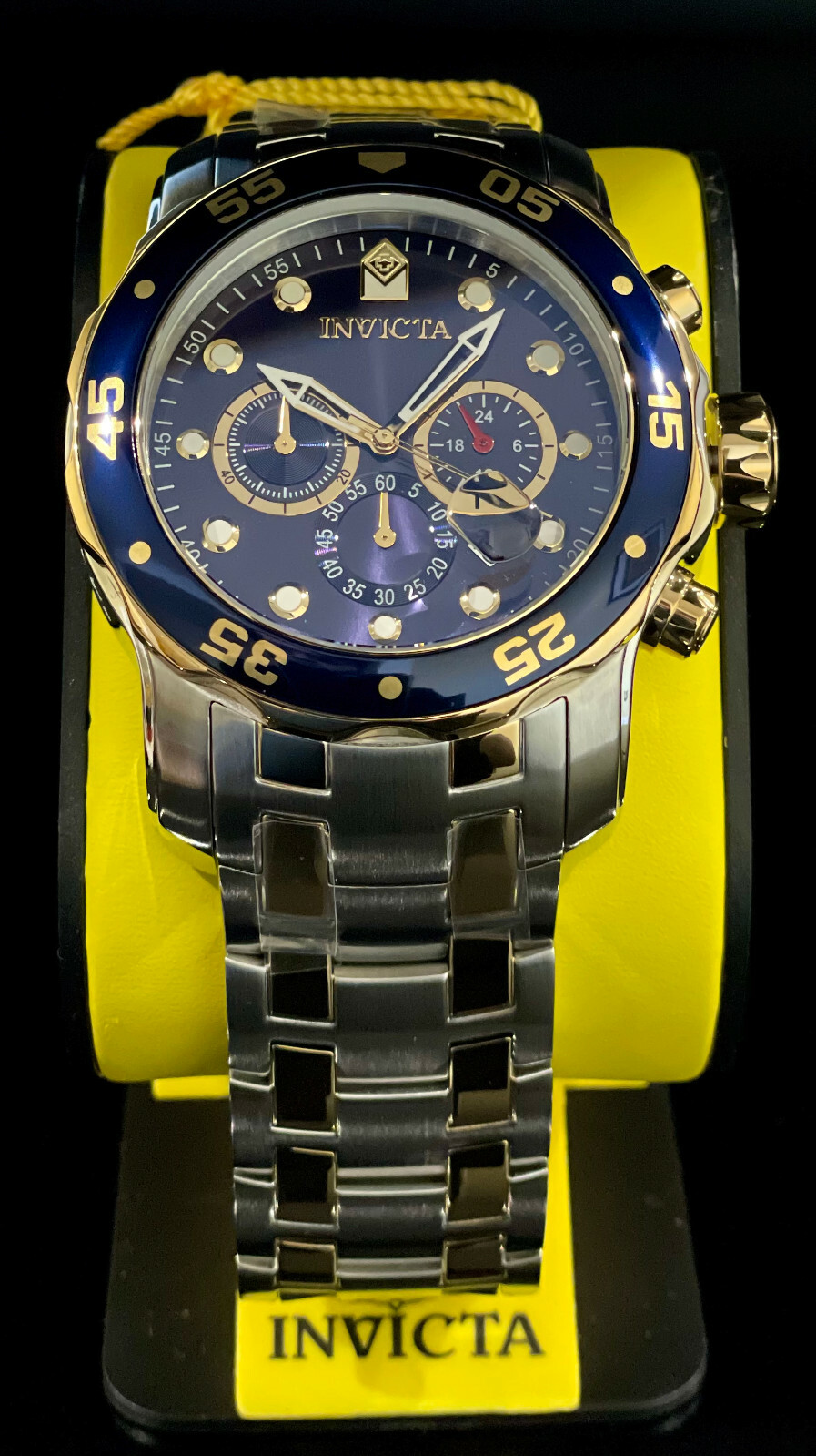 Invicta Men PRO DIVER SCUBA Chronograph Blue Dial 18K Gold Silver SS Watch 0077