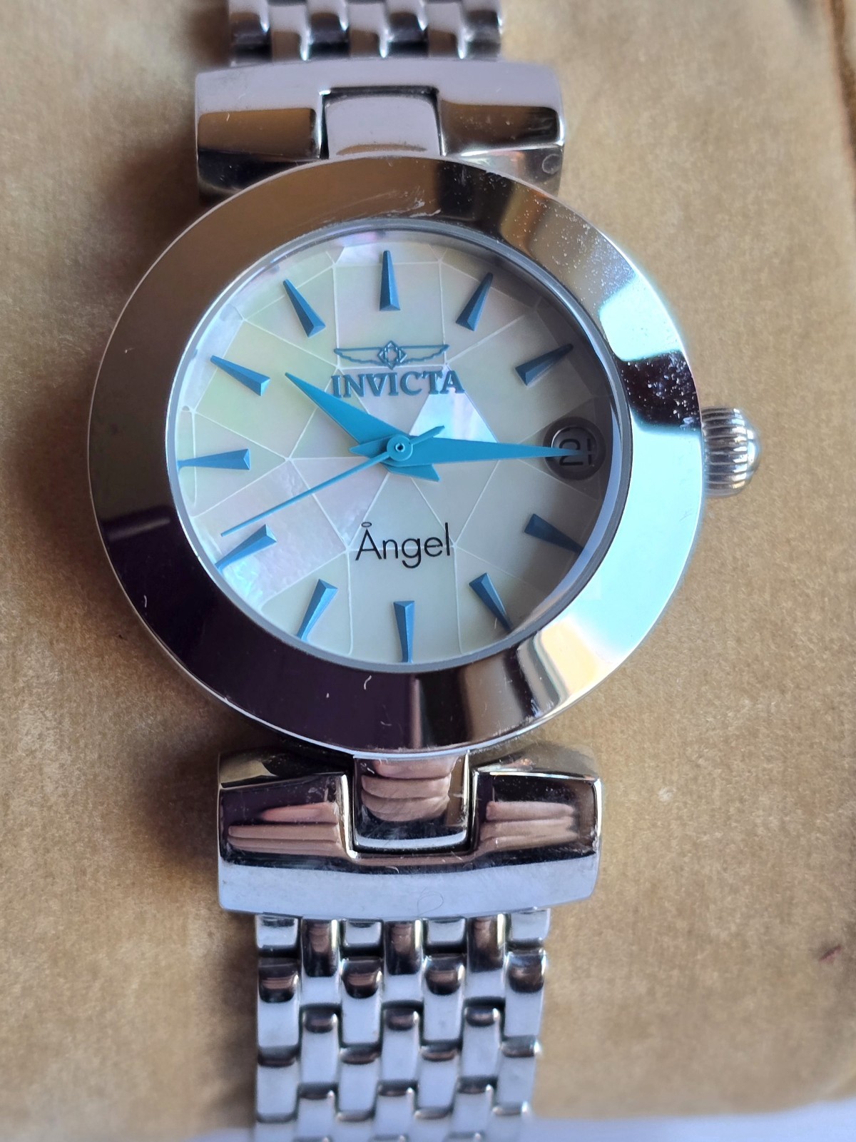 Invicta Angel Watch 15869 Mosaic Face, Silver Color, Blue Hands & Indices Runs