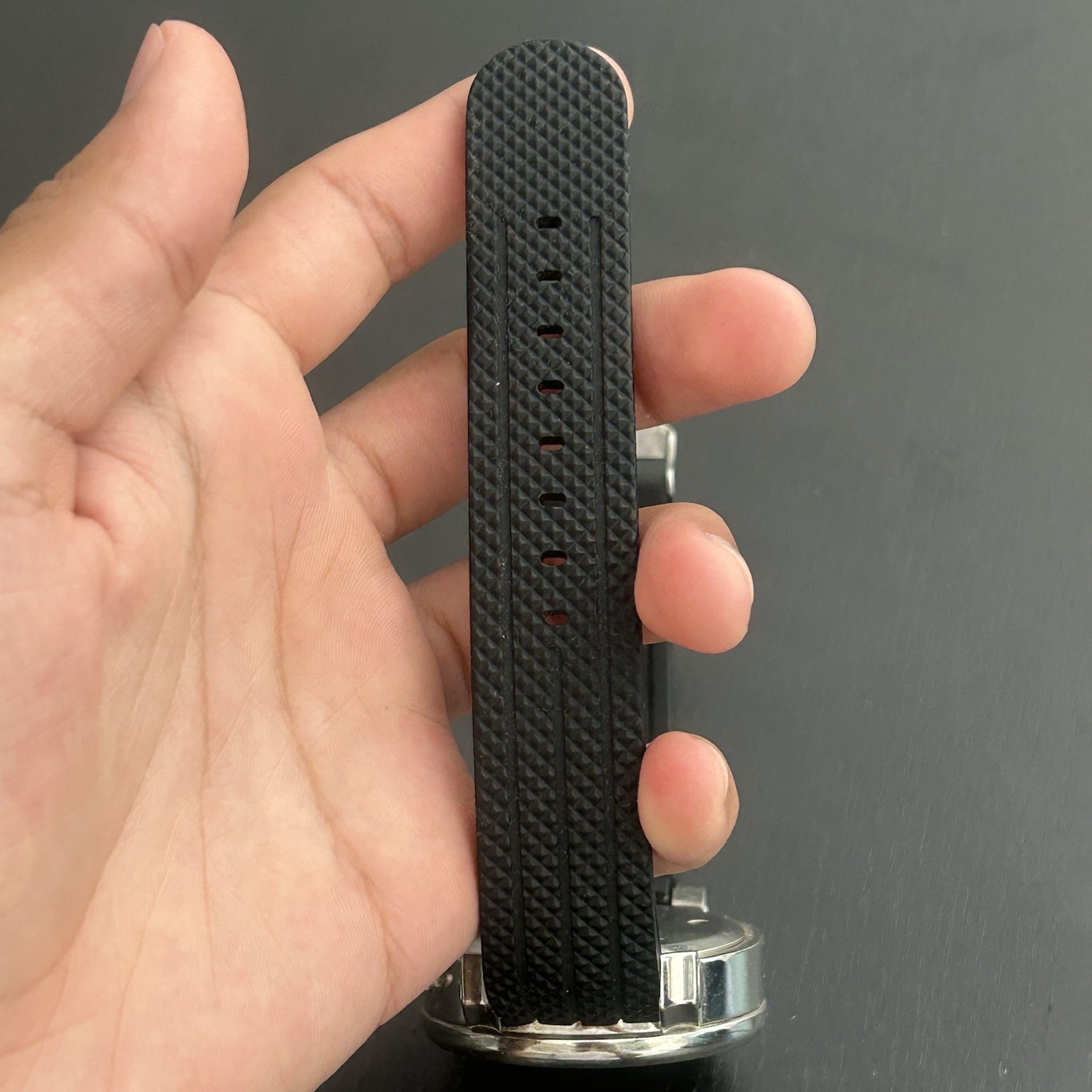 Frez FR020 Quartz Analog 45mm Date Silver Tone Diamond Bezel Black Strap