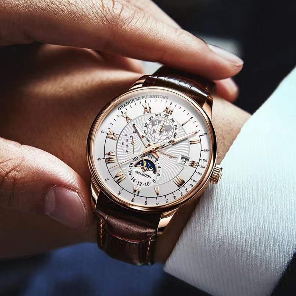 Men Watch Leather Waterproof Luminous Watch Luxury Men Quartz Wristwatches + BOX