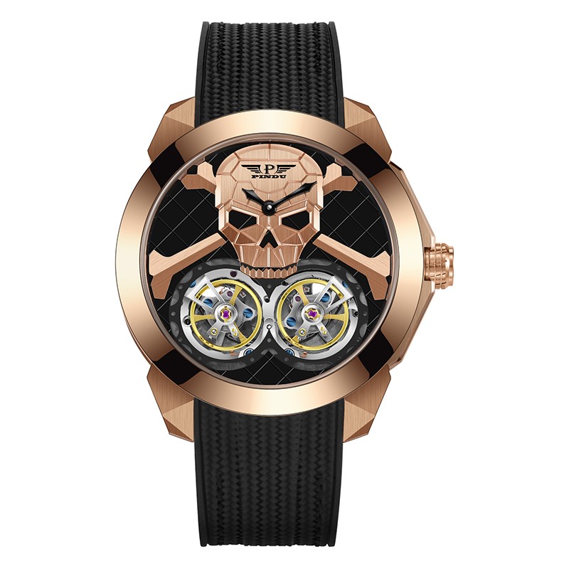 PINDU Men’s Cyberpunk Techwear Watch 3D Skull Dial 5ATM Waterproof Sport Watch