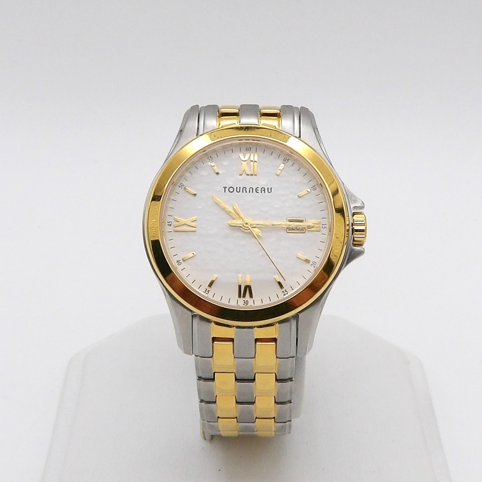 Tourneau Corporate Two Tone White Dial Stainless Steel Mens Watch Date Quartz