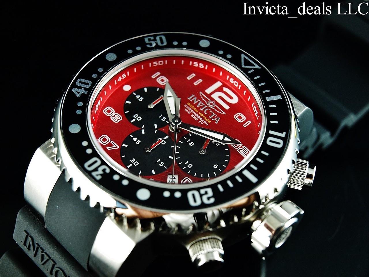 NEW Invicta Men’s 52mm Pro Diver OCEAN VOYAGE Chronograph RED DIAL 300m SS Watch