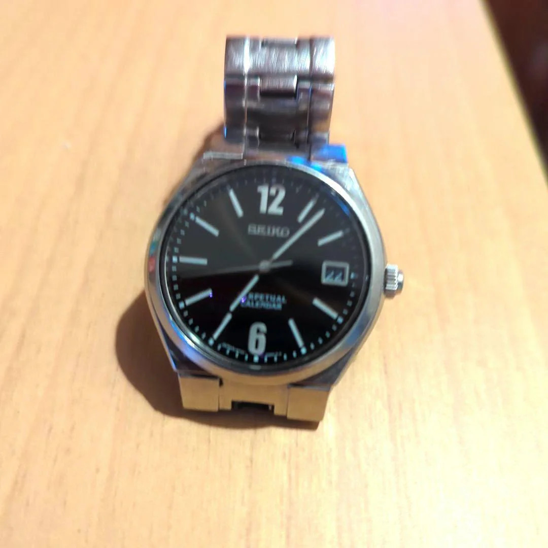 SEIKO Perpetual Calendar 8F32-00M0 Quartz Watch 36mm Black Dial Stainless Steel