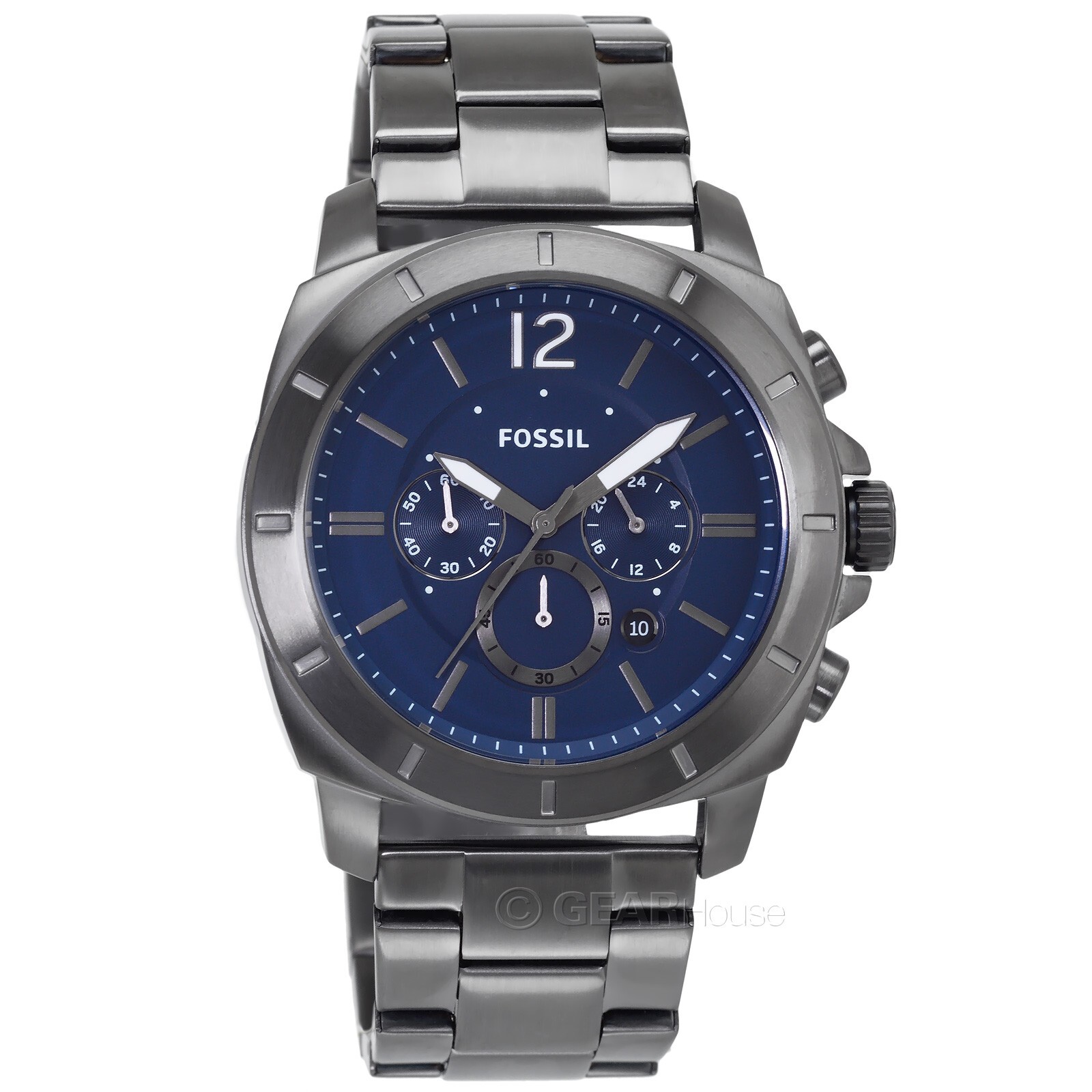 FOSSIL Privateer Mens Chronograph Watch Dark Blue Dial Gray Stainless Steel Band