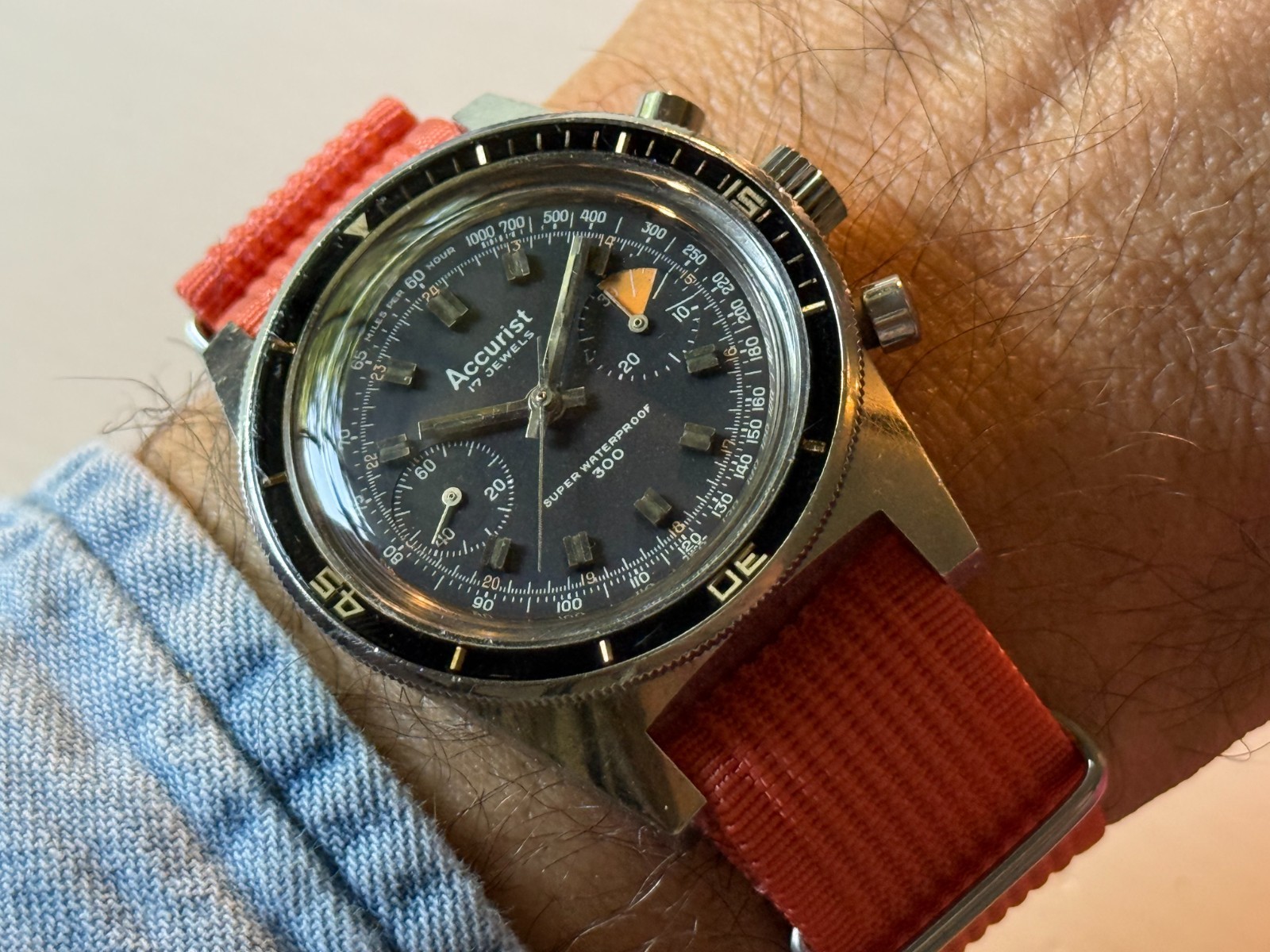 Vintage Accurist Chronograph Landeron 248 Watch w/ Nylon Strap