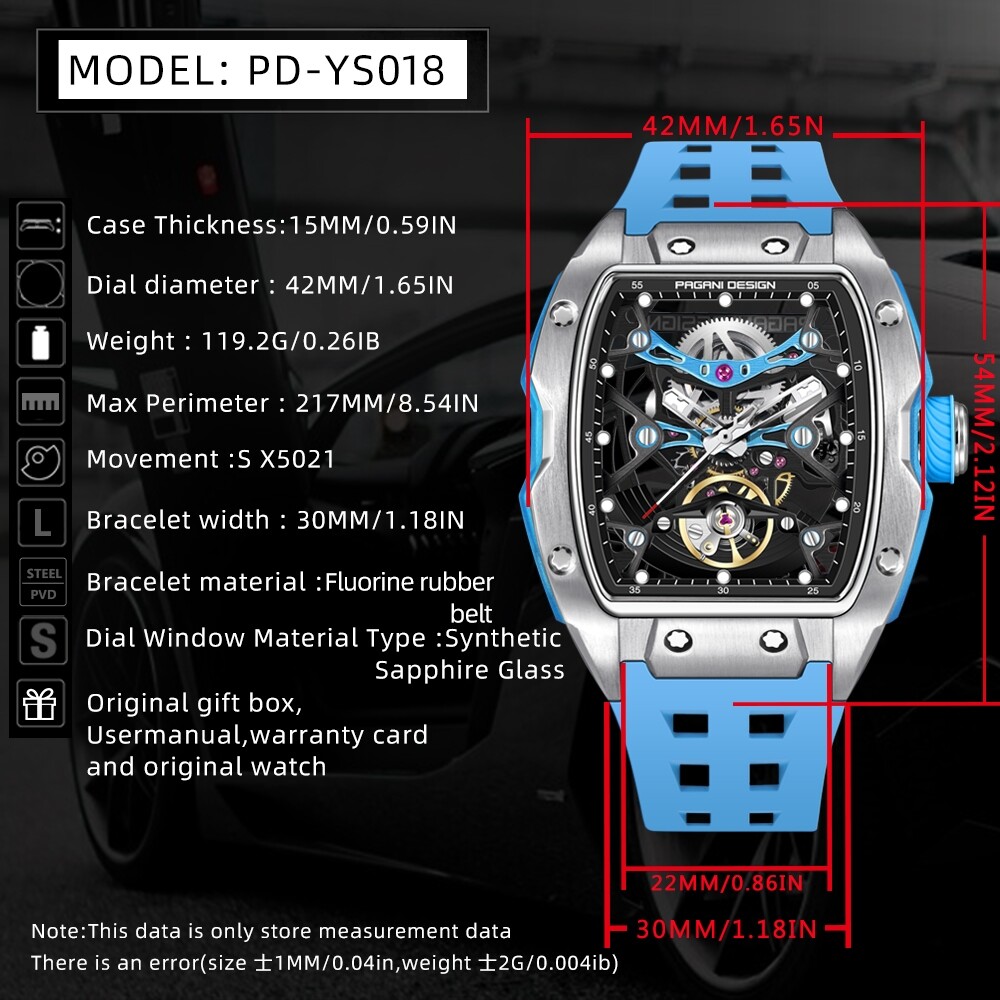 Men’s Automatic Mechanical Tonneau Watch Sapphire Waterproof Double-sided Hollow