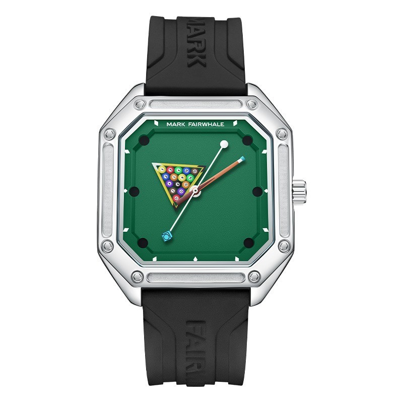 MARK FAIRWHALE Men’s Square Billiards Dial Luminous Silicone Gift Quartz Watch