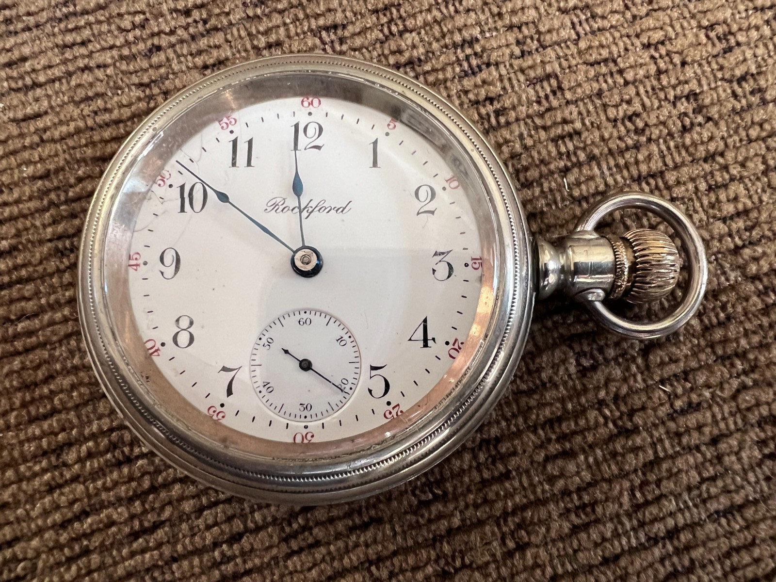 Vintage 1891 Rockford Silver Pocket Watch Model 8 Size 18S 9 Jewels
