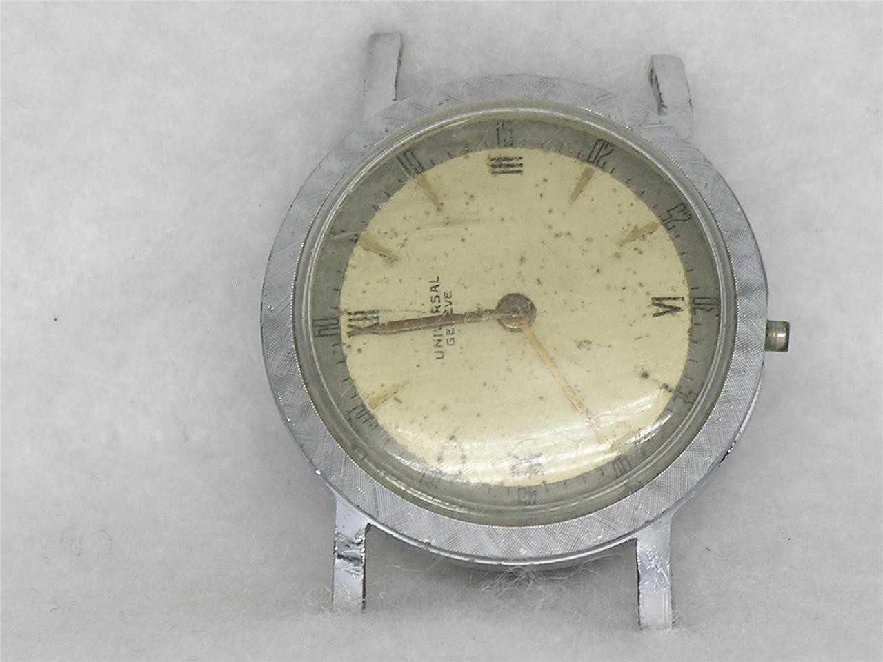 RARE 34MM UNIVERSAL GENEVE STAINLESS MILITARY WRIST WATCH CAL. 265 PARTS, REPAIR