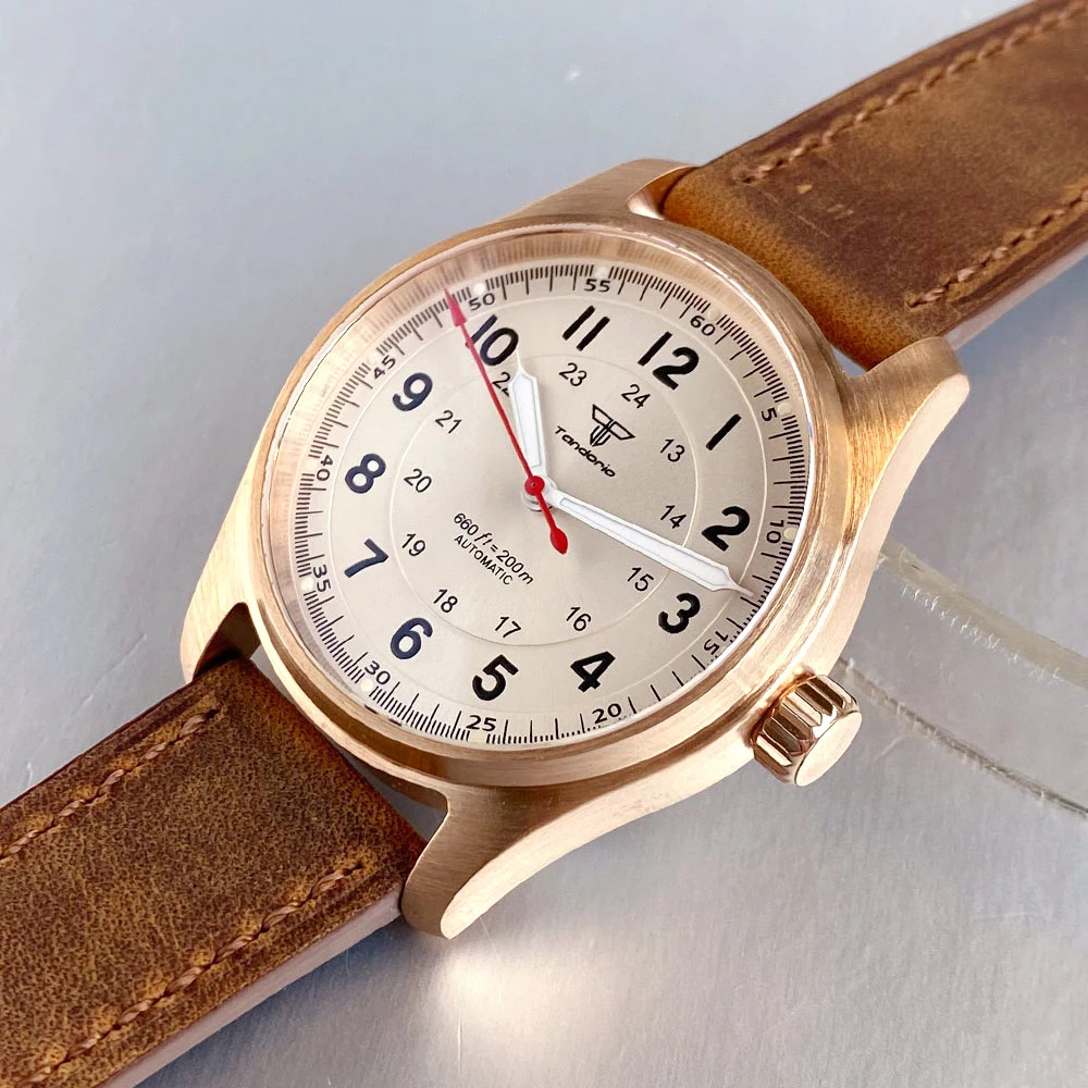 Tandorio 39mm Pilot Full Cusn8 Bronze Japan NH35 Automatic Men Watches 20ATM